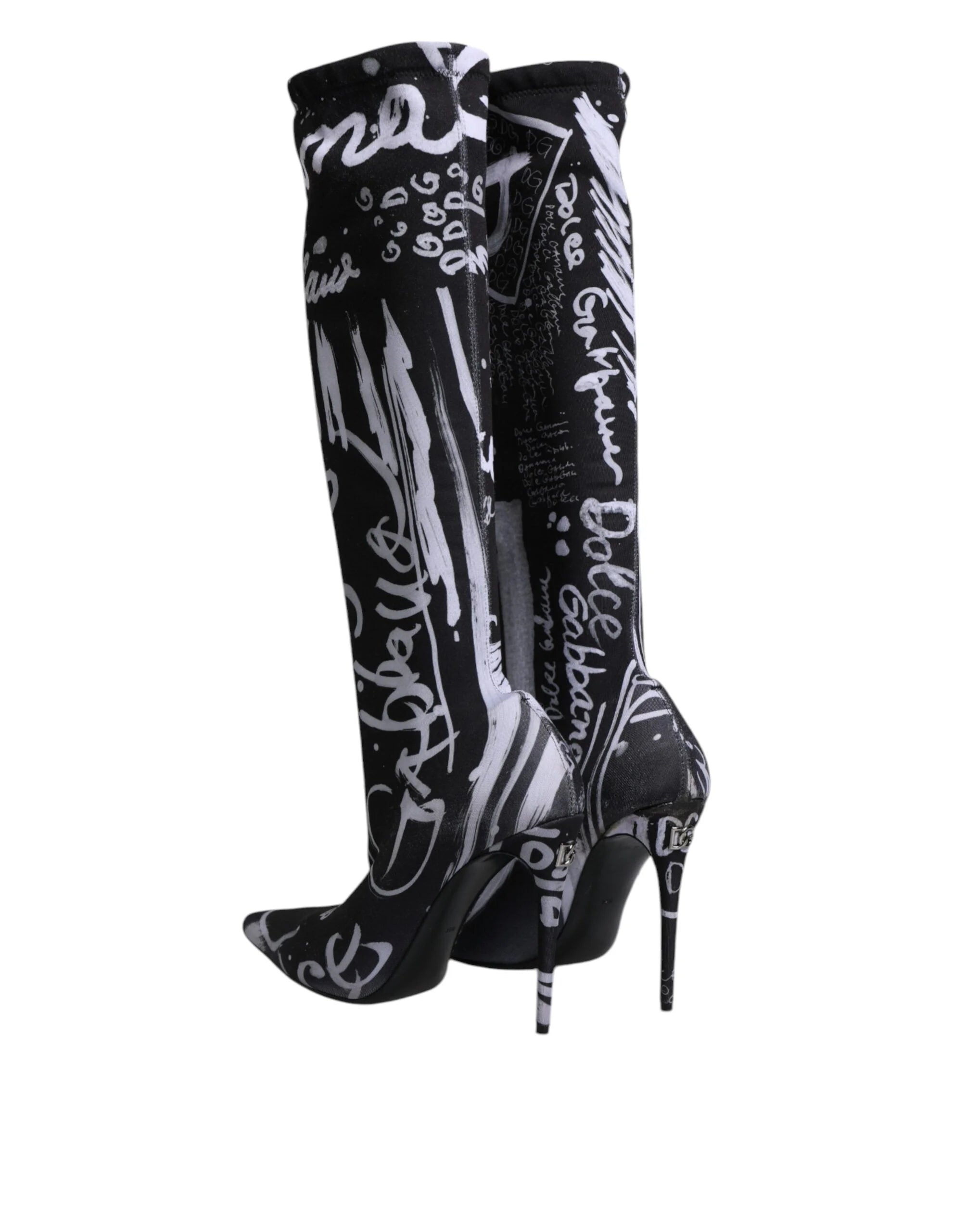Dolce & Gabbana Black Logo Stretch Heels High Boots Shoes - EU36/US6