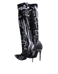 Dolce & Gabbana Black Logo Stretch Heels High Boots Shoes - EU36/US6