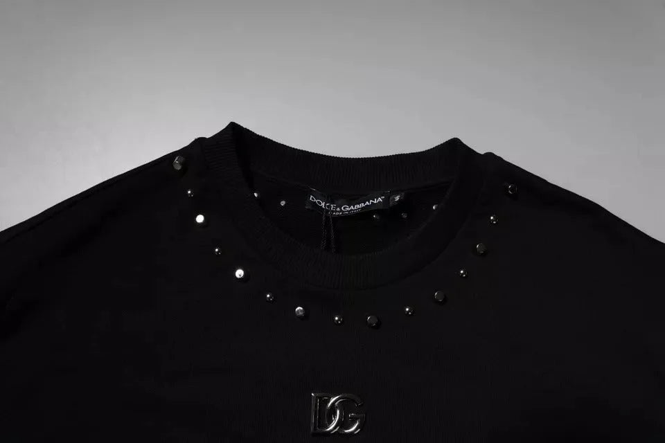 Dolce & Gabbana Black Logo Stud Pullover Sweatshirt Sweater - IT46 | S