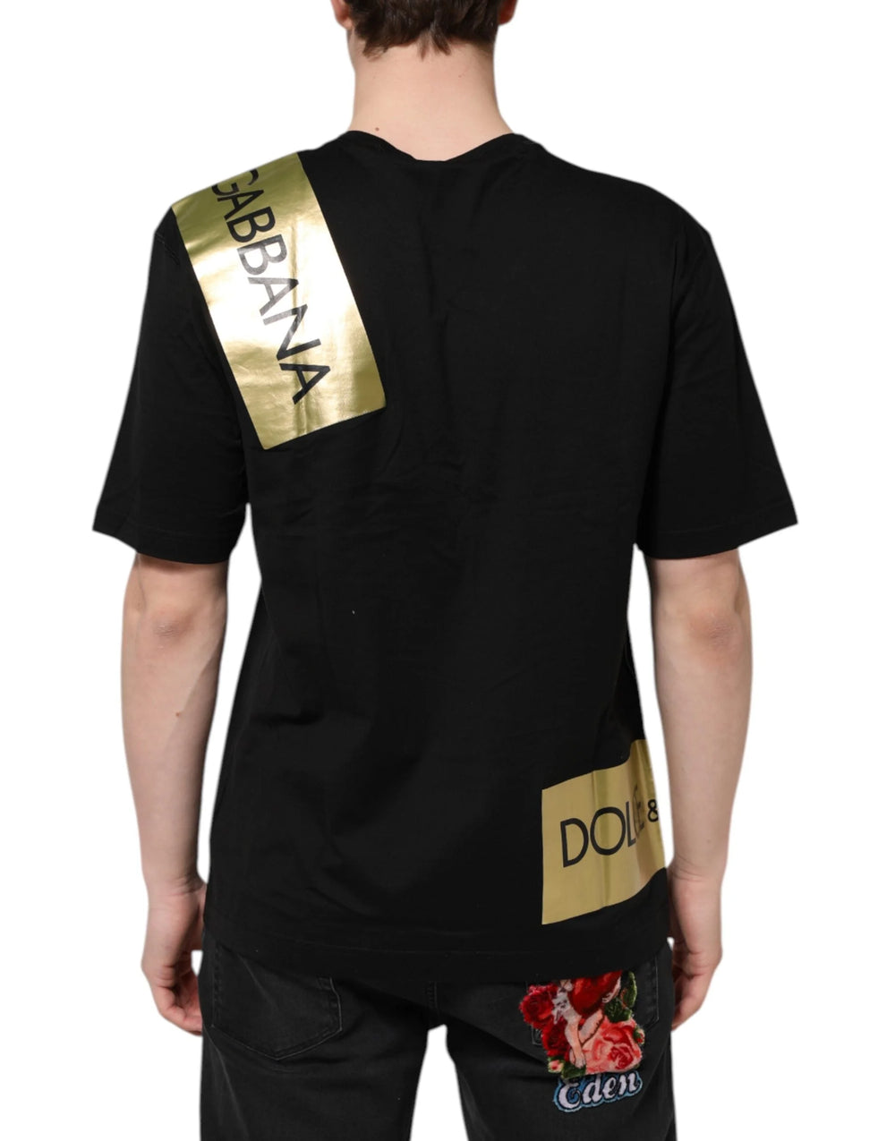 Dolce & Gabbana Black Logo Tape Cotton Men Crew Neck T-shirt - T-Shirts