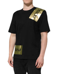 Dolce & Gabbana Black Logo Tape Cotton Men Crew Neck T-shirt - T-Shirts