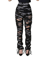 Dolce & Gabbana Black Logo Tape Cut Out Skinny High Waist Pants - IT40|S