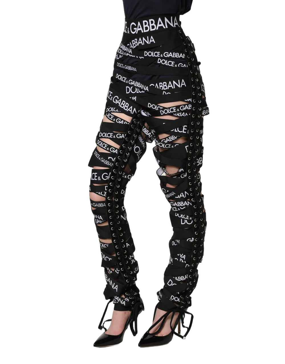 Dolce & Gabbana Black Logo Tape Cut Out Skinny High Waist Pants - IT40|S