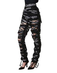 Dolce & Gabbana Black Logo Tape Cut Out Skinny High Waist Pants - IT40|S