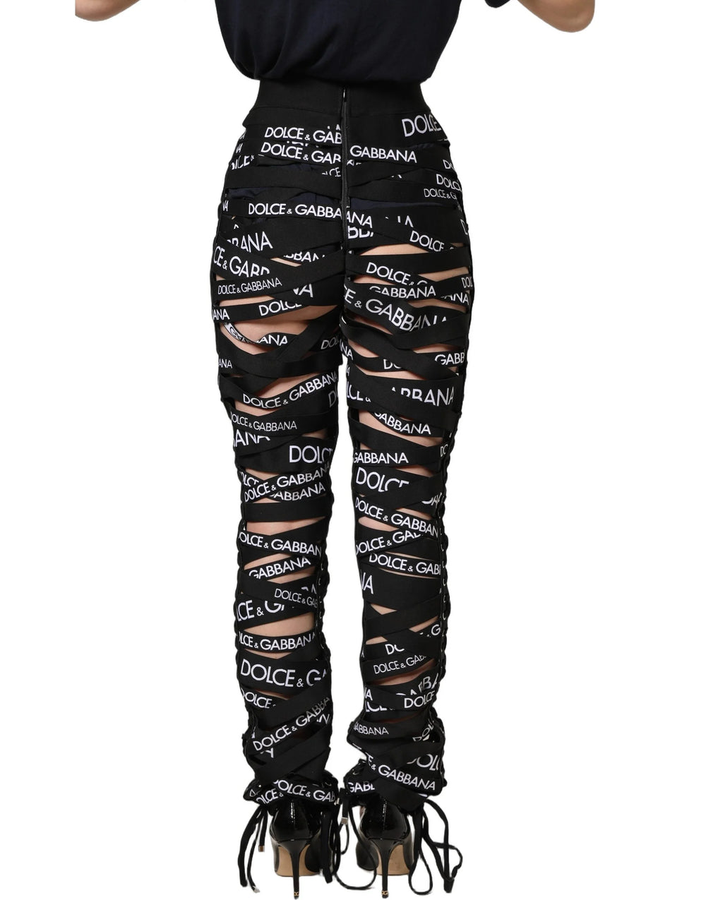 Dolce & Gabbana Black Logo Tape Cut Out Skinny High Waist Pants - IT40|S