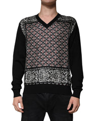 Dolce & Gabbana Black Logo Wool V-neck Pullover Sweater - IT48 | M - Sweaters