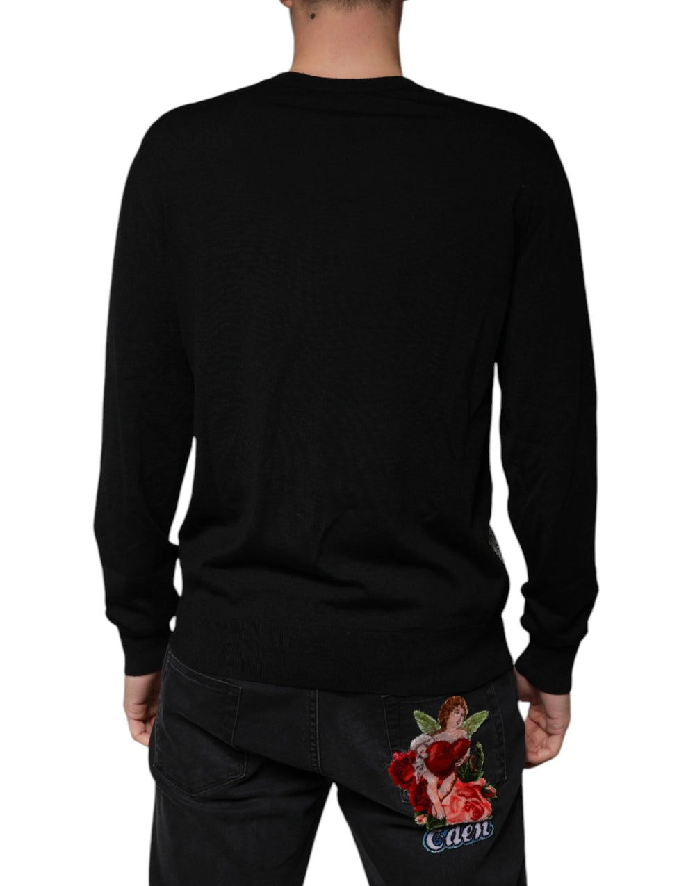 Dolce & Gabbana Black Logo Wool V-neck Pullover Sweater - IT48 | M - Sweaters