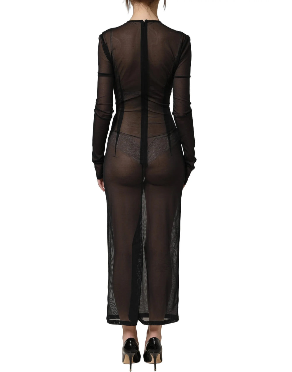 Dolce & Gabbana Black Long Sleeve Sheer Fitted Maxi Dress - IT40|S