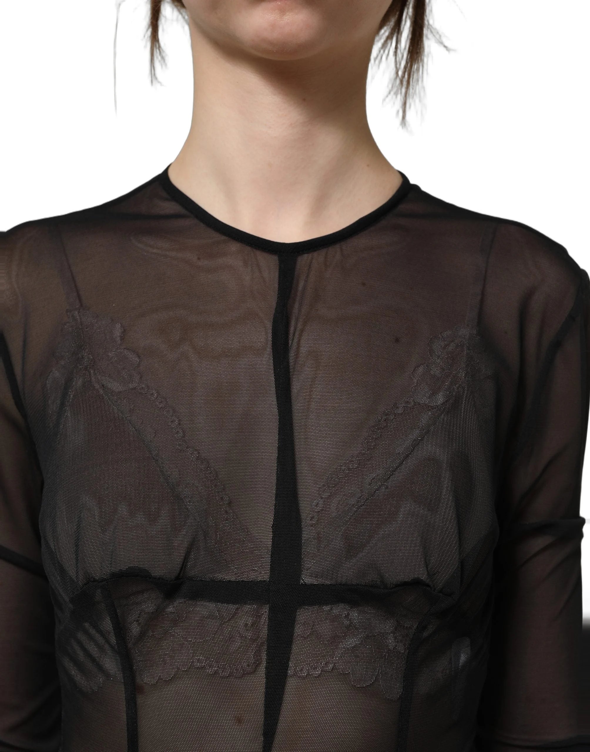 Dolce & Gabbana Black Long Sleeve Sheer Fitted Maxi Dress - IT40|S