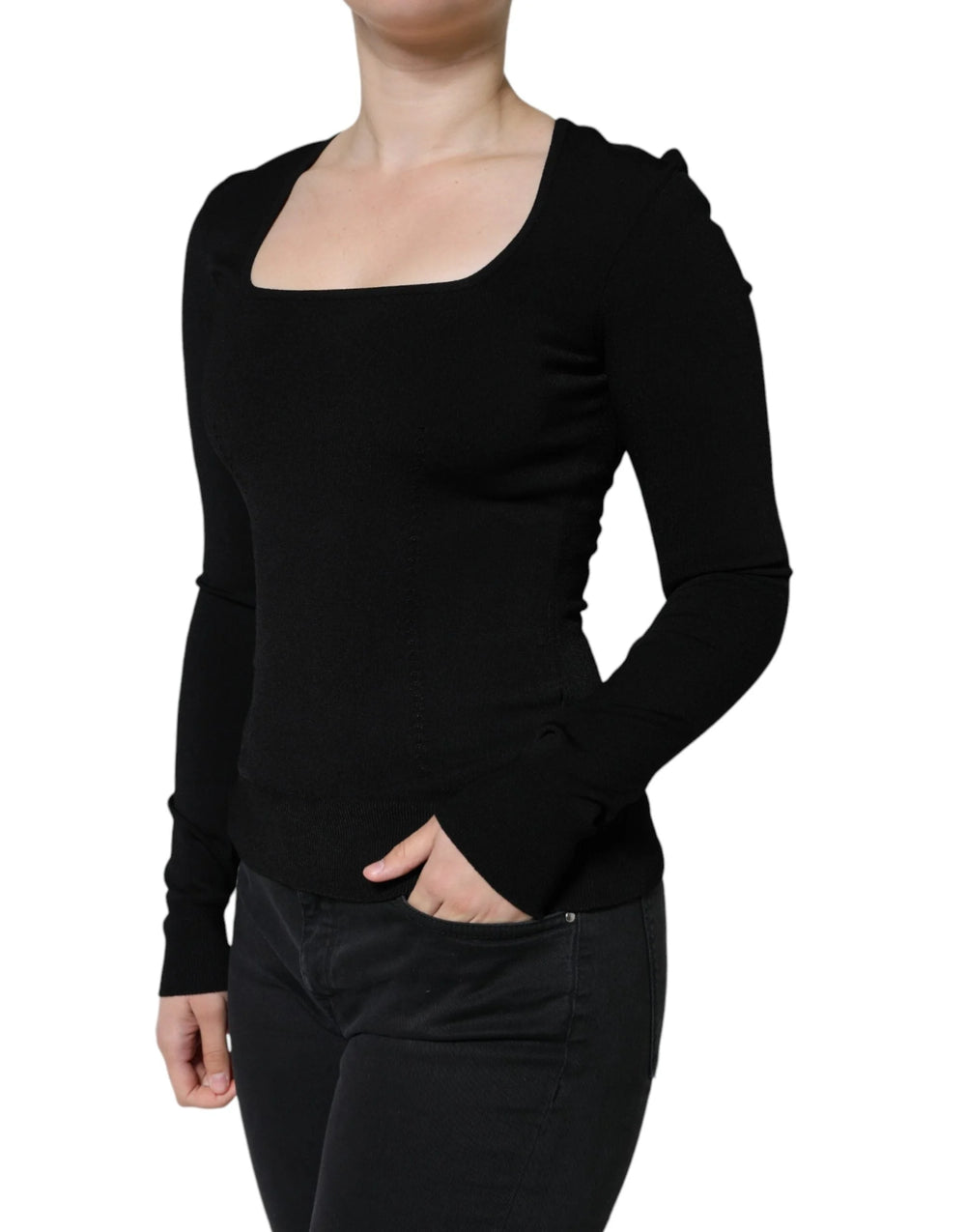 Dolce & Gabbana Black Long Sleeves Blouse Square Neck Top - IT40|S - Blouses