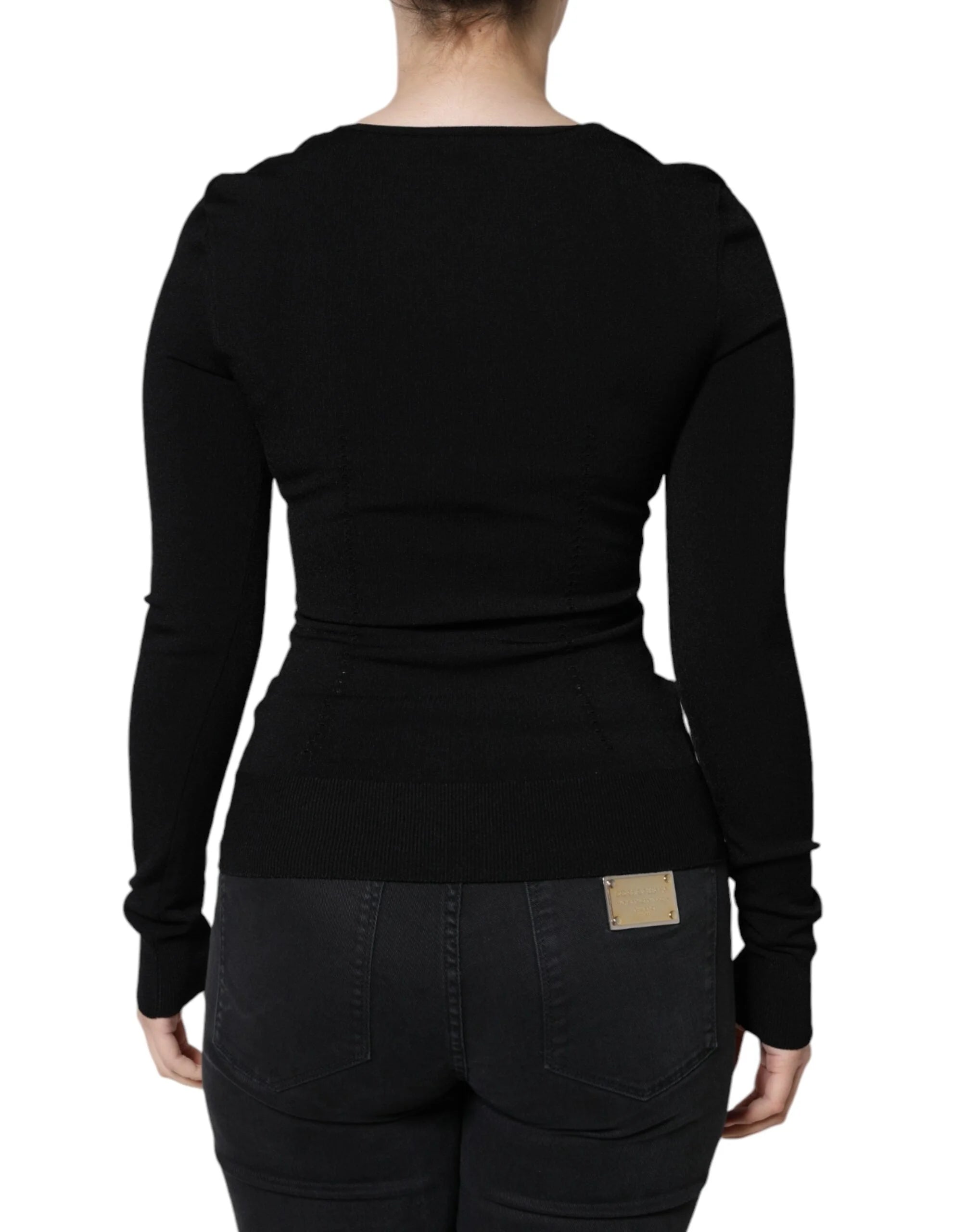 Dolce & Gabbana Black Long Sleeves Blouse Square Neck Top - IT42|M - Blouses