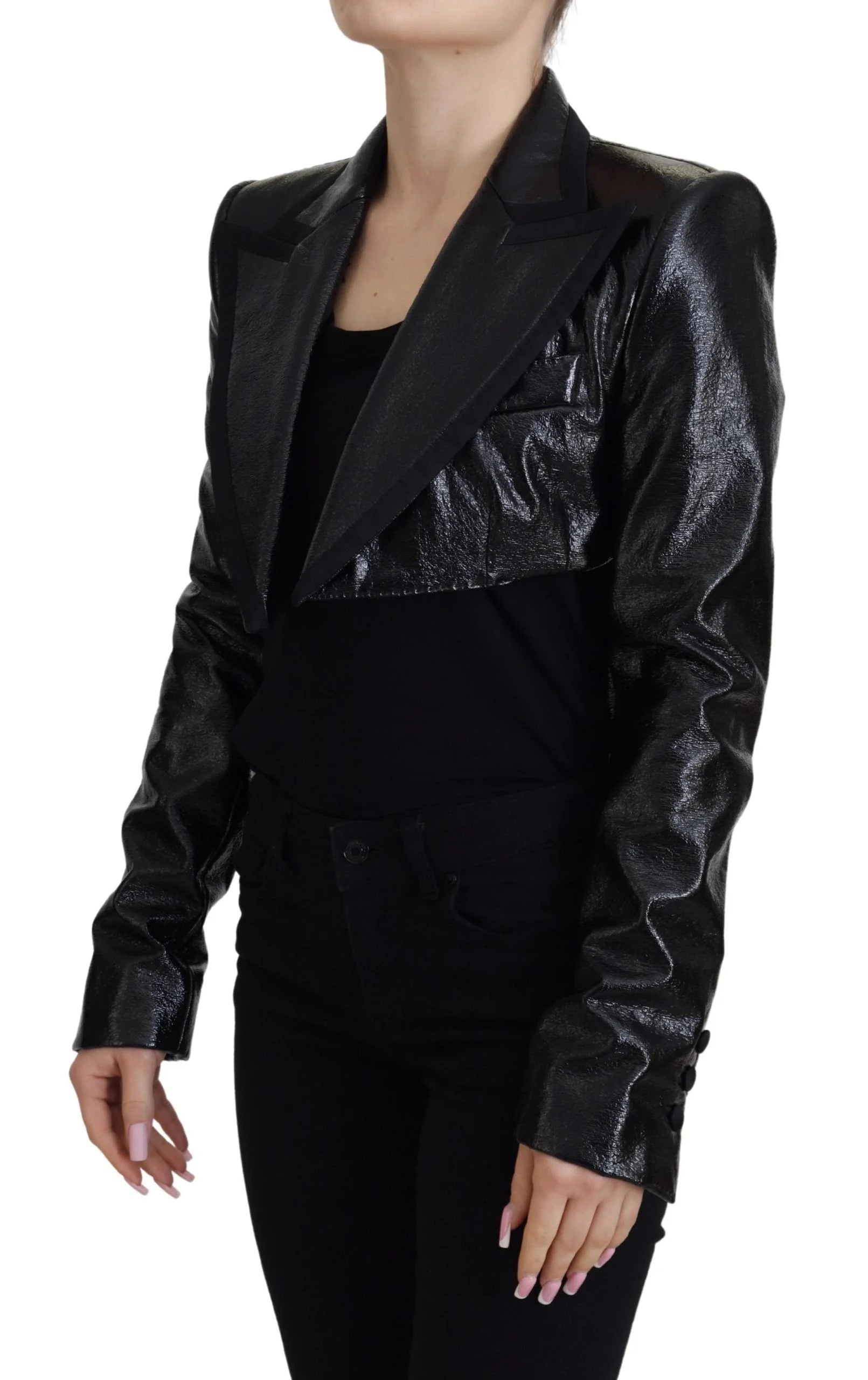 Dolce & Gabbana Black Long Sleeves Crop Blazer Cotton Jacket - IT40|S - Sport Jackets