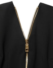 Dolce & Gabbana Black Long Sleeves Front Zipper Midi Dress