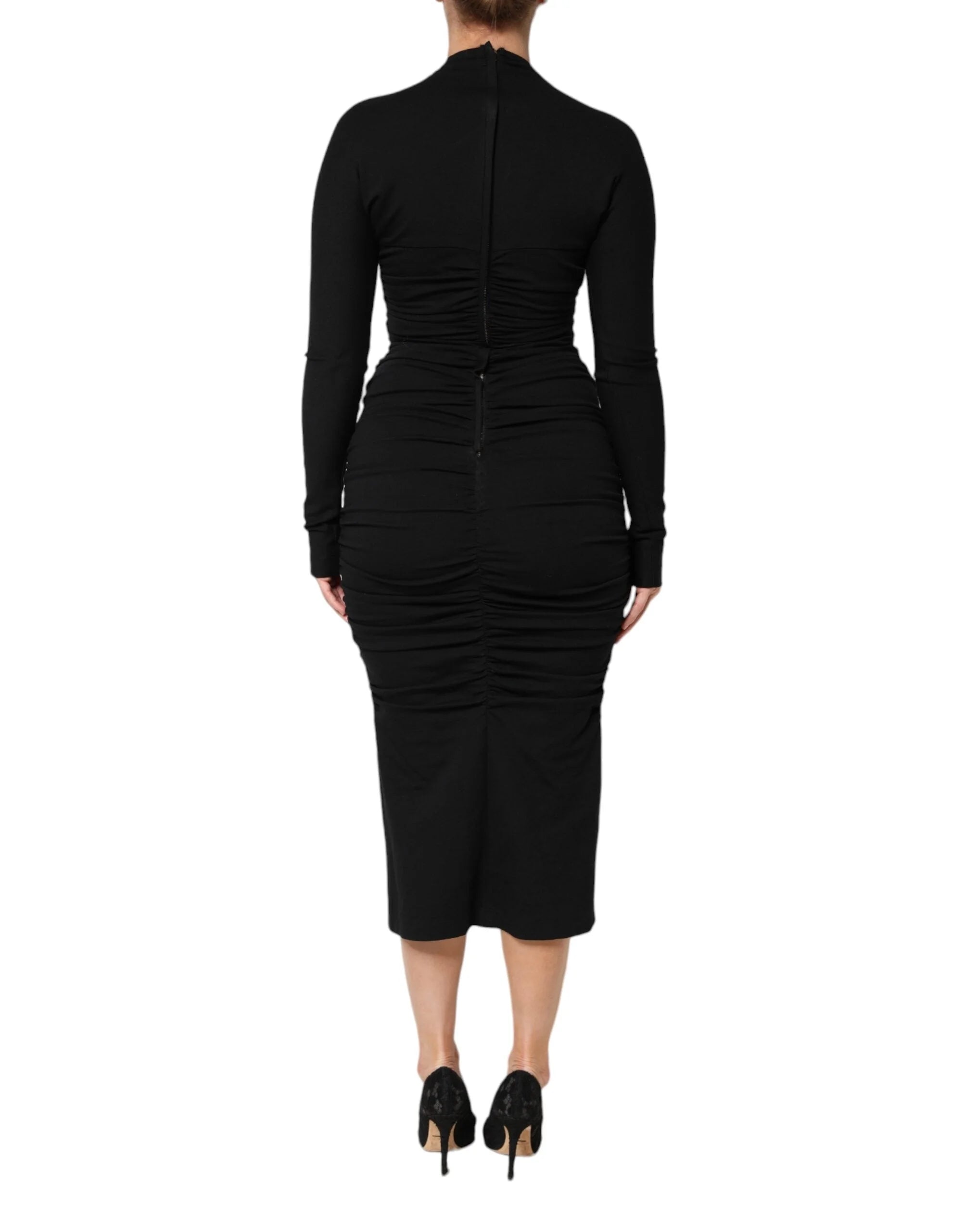 Dolce & Gabbana Black Long Sleeves Sheath Midi Dress - IT40|S - Dresses