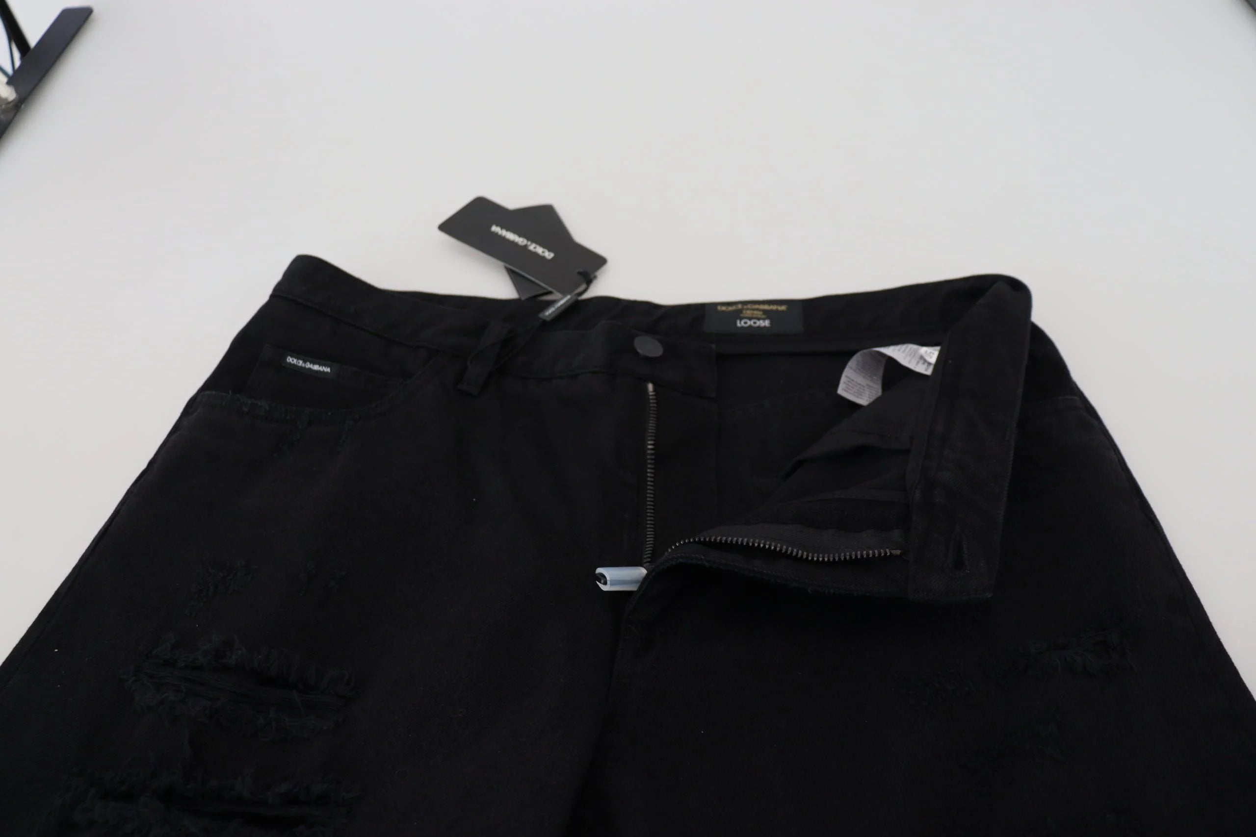 Dolce & Gabbana Black Loose Regular Torn Cotton Jeans - Jeans