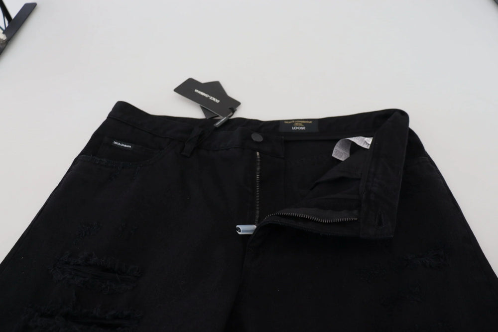 Dolce & Gabbana Black Loose Regular Torn Cotton Jeans - Jeans