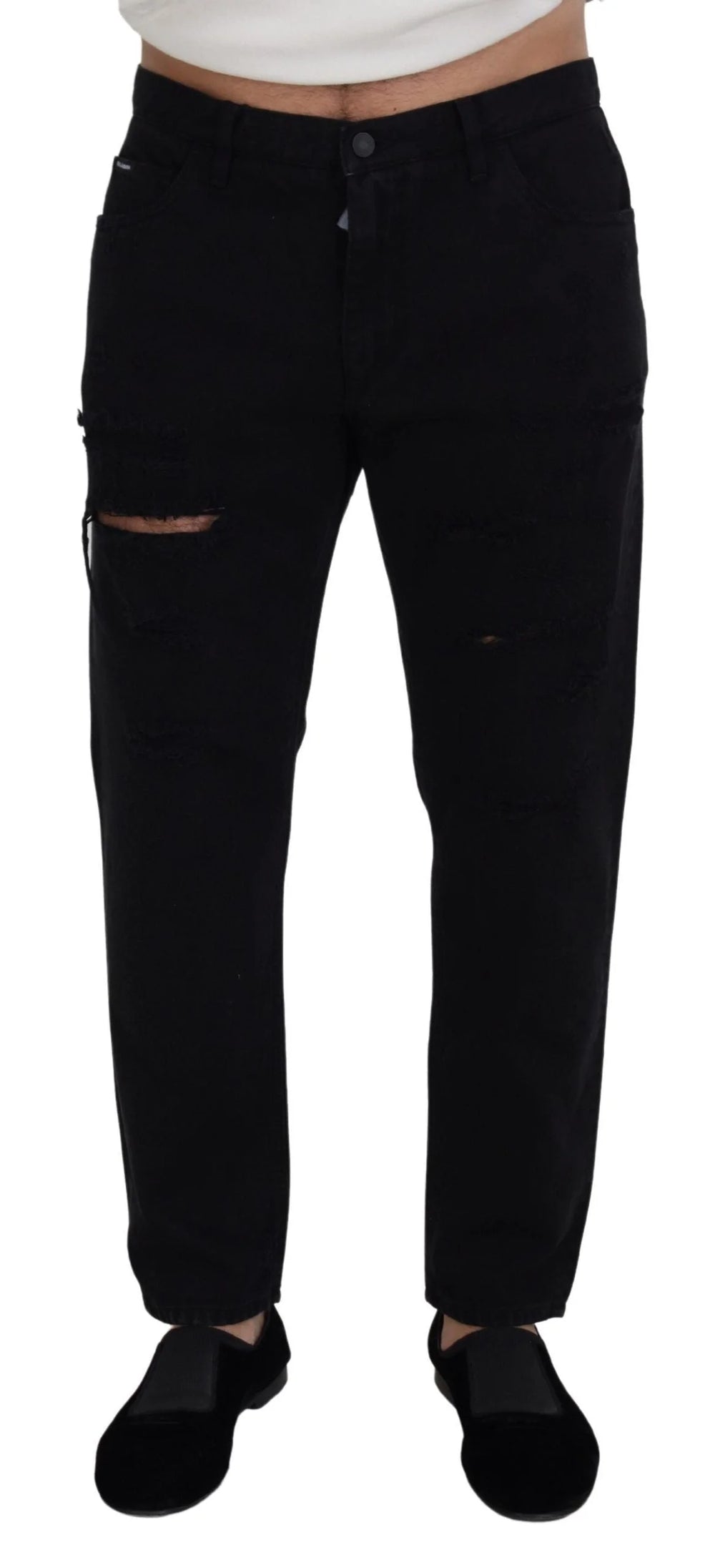 Dolce & Gabbana Black Loose Regular Torn Cotton Jeans - Jeans