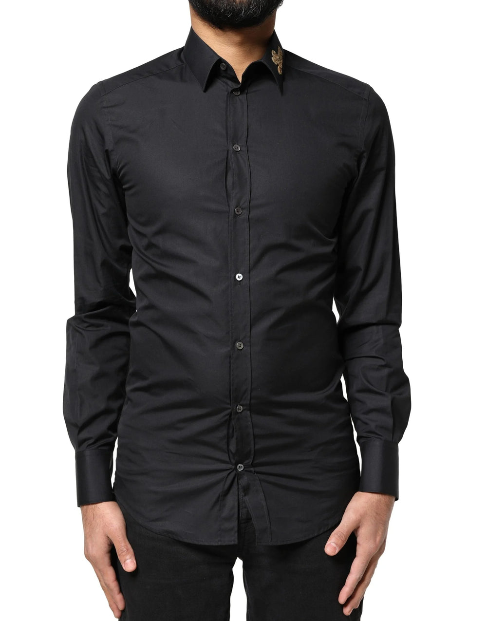 Dolce & Gabbana Black Love Embroidery GOLD Formal Dress Shirt - IT37 | XS - Shirts