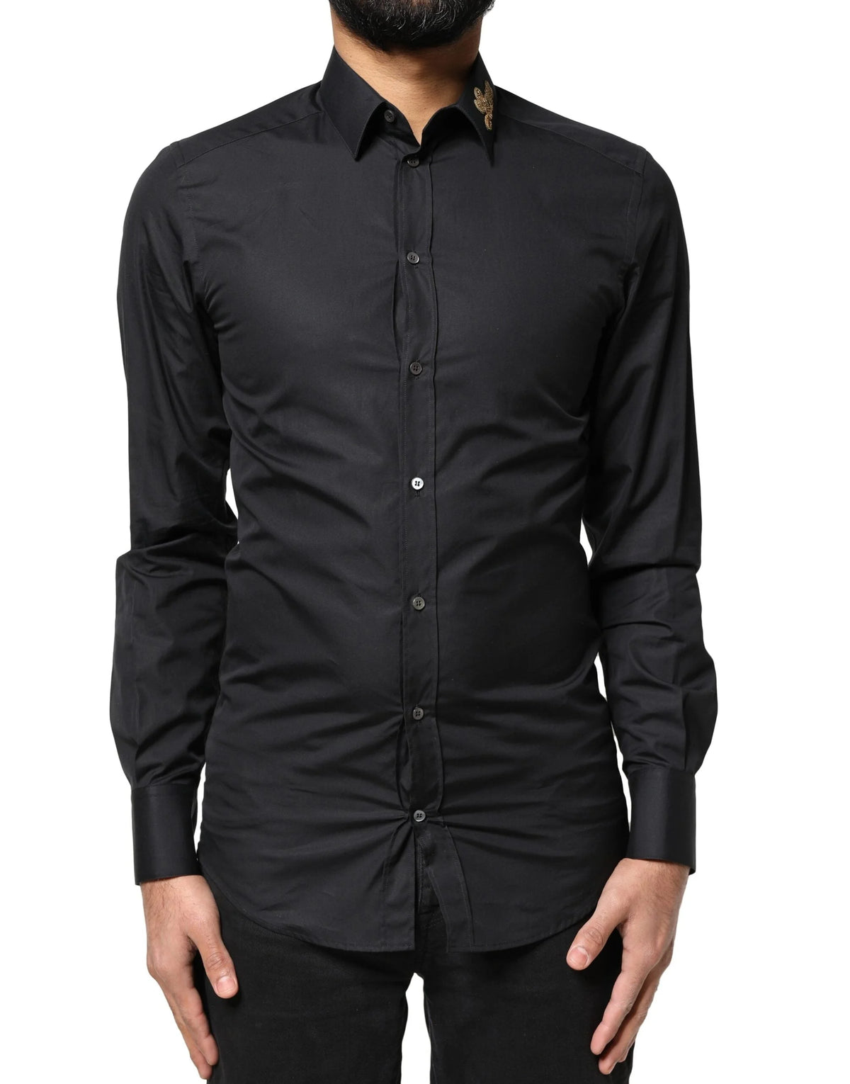 Dolce & Gabbana Black Love Embroidery GOLD Formal Dress Shirt - IT37 | XS - Shirts