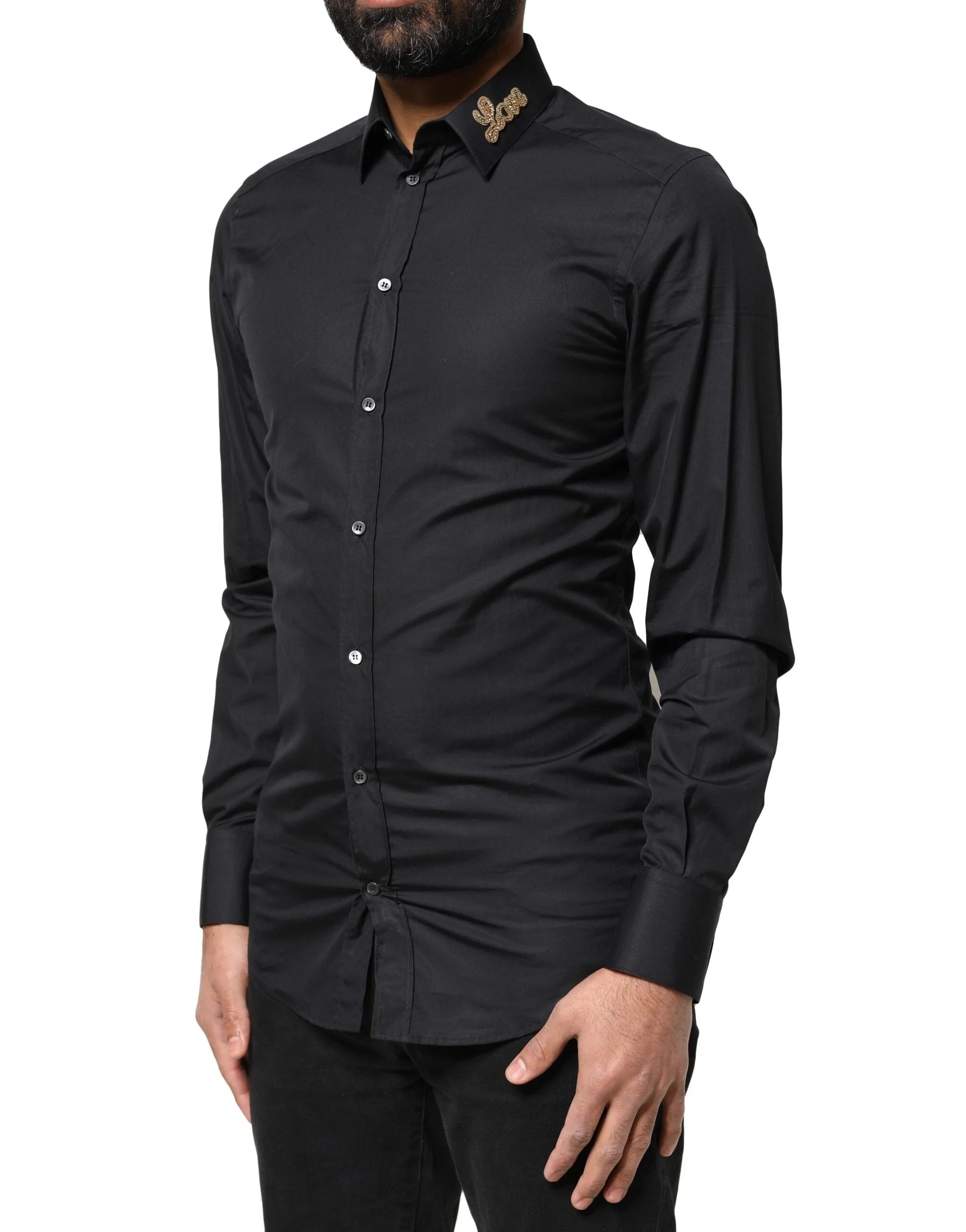 Dolce & Gabbana Black Love Embroidery GOLD Formal Dress Shirt - IT37 | XS - Shirts