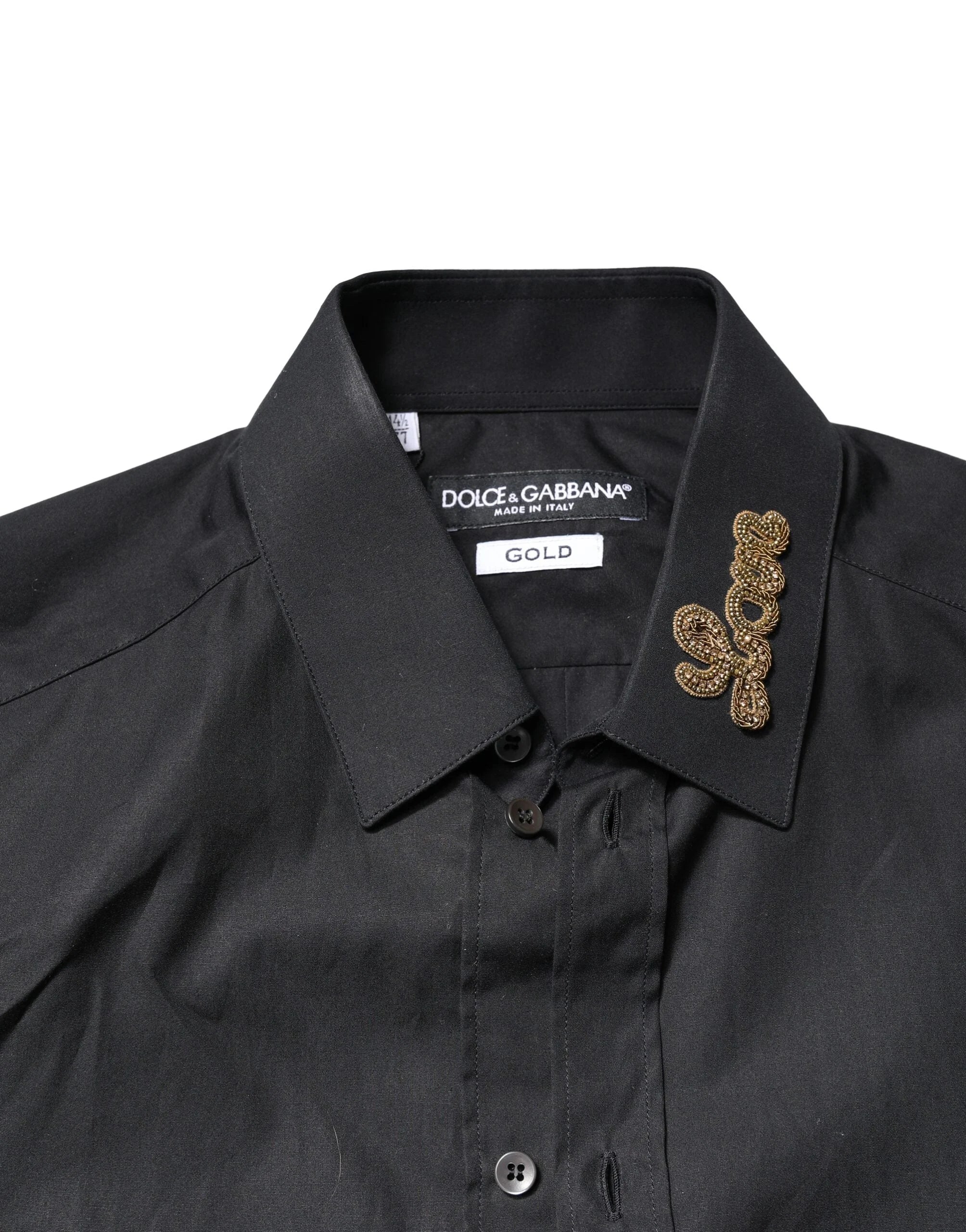Dolce & Gabbana Black Love Embroidery GOLD Formal Dress Shirt - IT37 | XS - Shirts