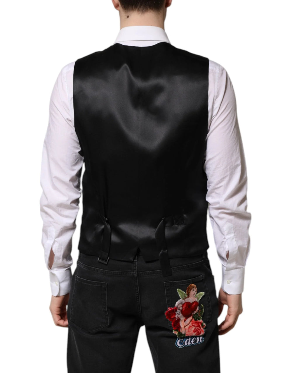 Dolce & Gabbana Black Lurex Dress Formal Men Waistcoat Vest - IT50 | L - Vests