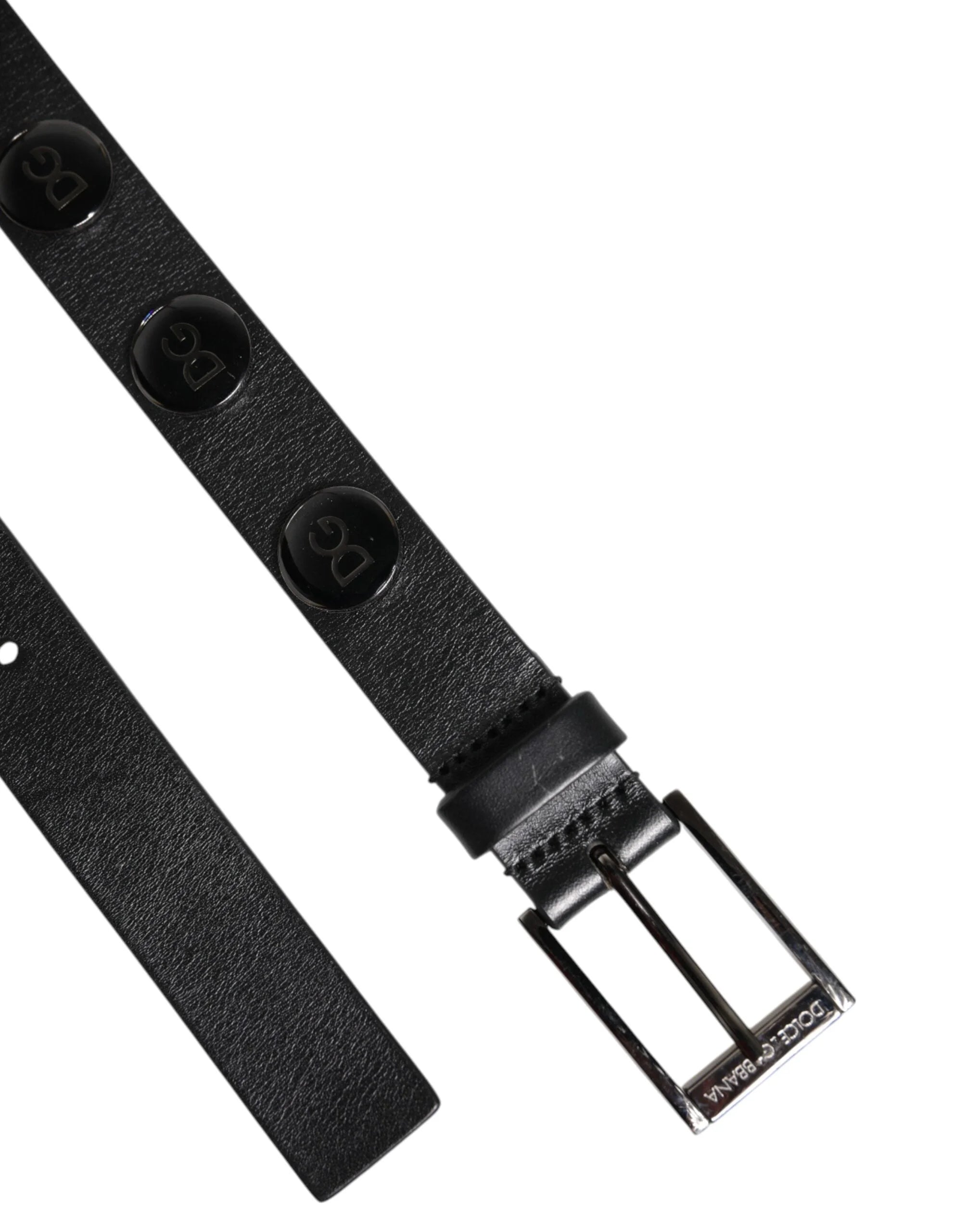 Dolce & Gabbana Black Luxury Leather DG Studs Buckle Belt - 90 cm / 36 Inches