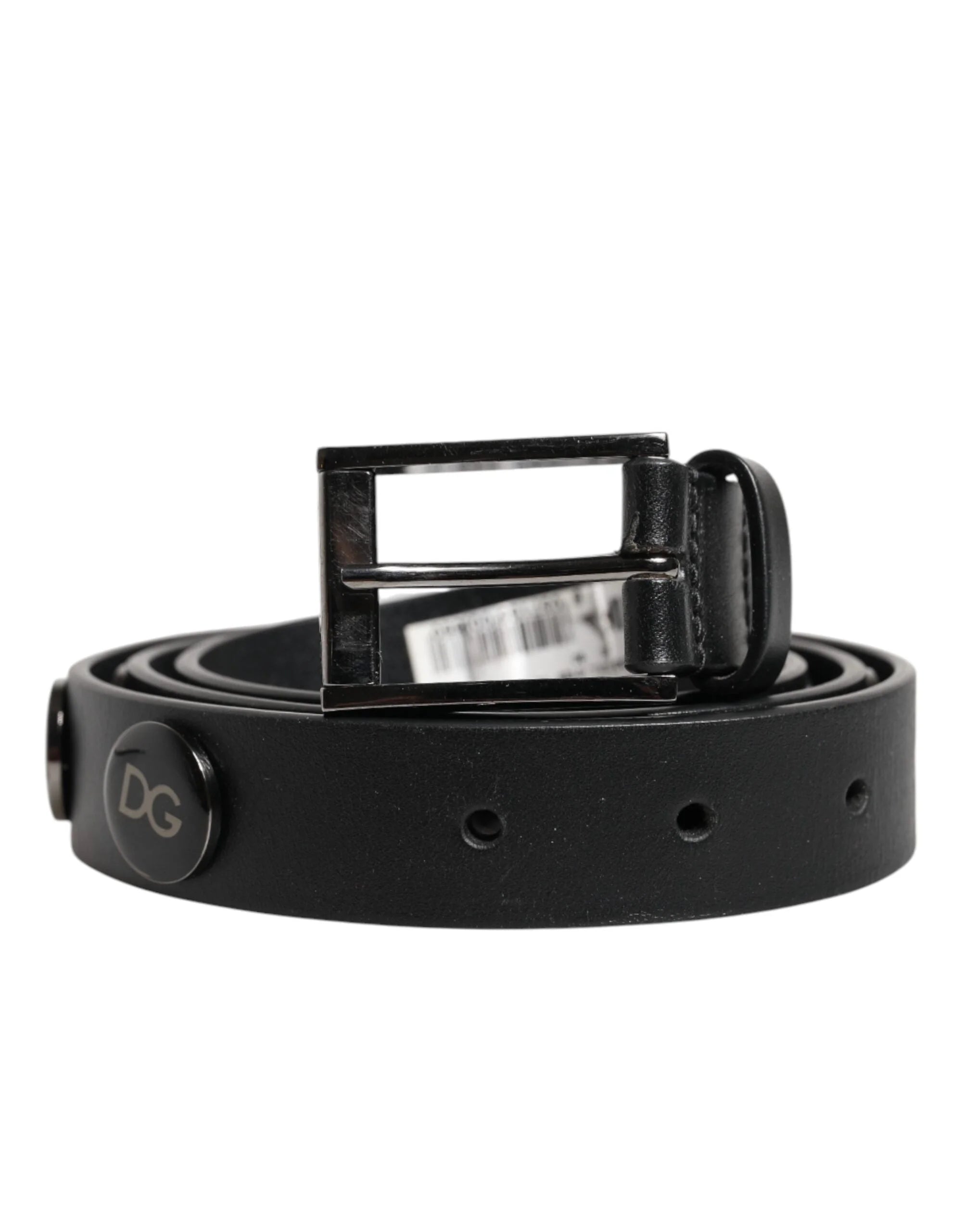 Dolce & Gabbana Black Luxury Leather DG Studs Buckle Belt - 90 cm / 36 Inches