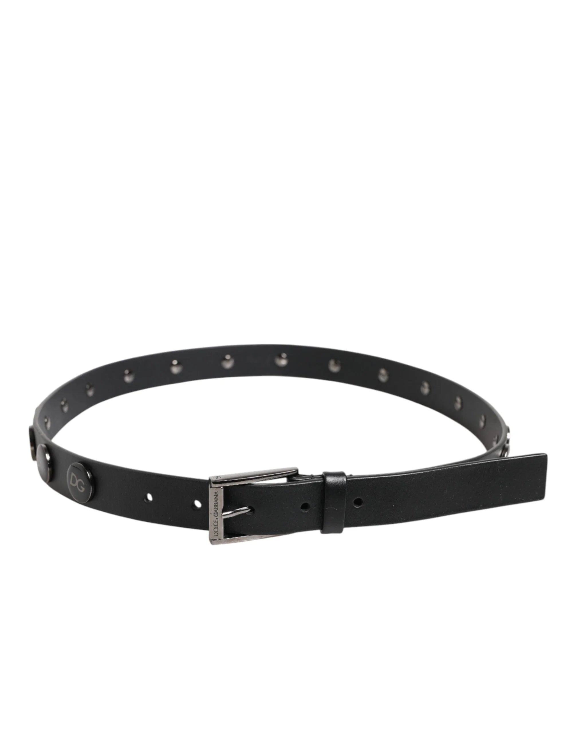 Dolce & Gabbana Black Luxury Leather DG Studs Buckle Belt - 90 cm / 36 Inches