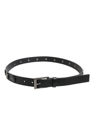 Dolce & Gabbana Black Luxury Leather DG Studs Buckle Belt - 90 cm / 36 Inches