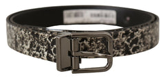Dolce & Gabbana Black Marble Print Leather Gray Logo Belt - 90 cm / 36 Inches - Belts