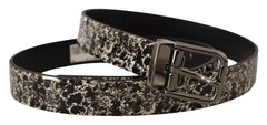 Dolce & Gabbana Black Marble Print Leather Gray Logo Belt - 90 cm / 36 Inches - Belts