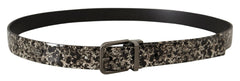 Dolce & Gabbana Black Marble Print Leather Gray Logo Belt - 90 cm / 36 Inches - Belts