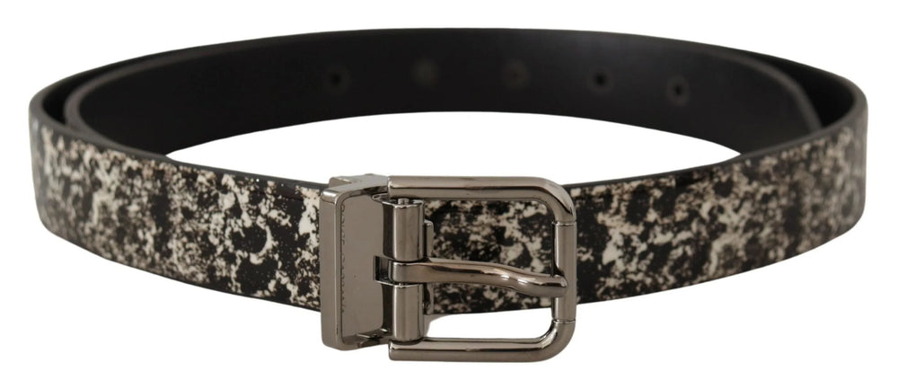 Dolce & Gabbana Black Marble Print Leather Silver Logo Buckle Belt - 90 cm / 36 Inches - Belts