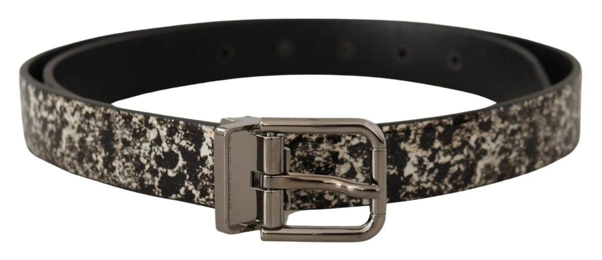 Dolce & Gabbana Black Marble Print Leather Silver Logo Buckle Belt - 90 cm / 36 Inches - Belts