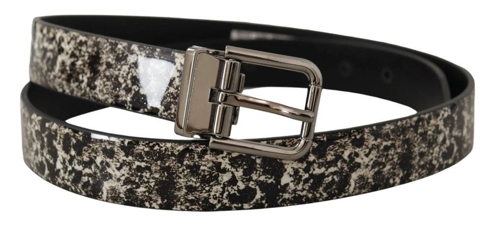 Dolce & Gabbana Black Marble Print Leather Silver Logo Buckle Belt - 90 cm / 36 Inches - Belts