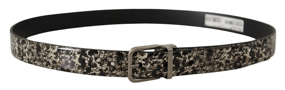 Dolce & Gabbana Black Marble Print Leather Silver Logo Buckle Belt - 90 cm / 36 Inches - Belts