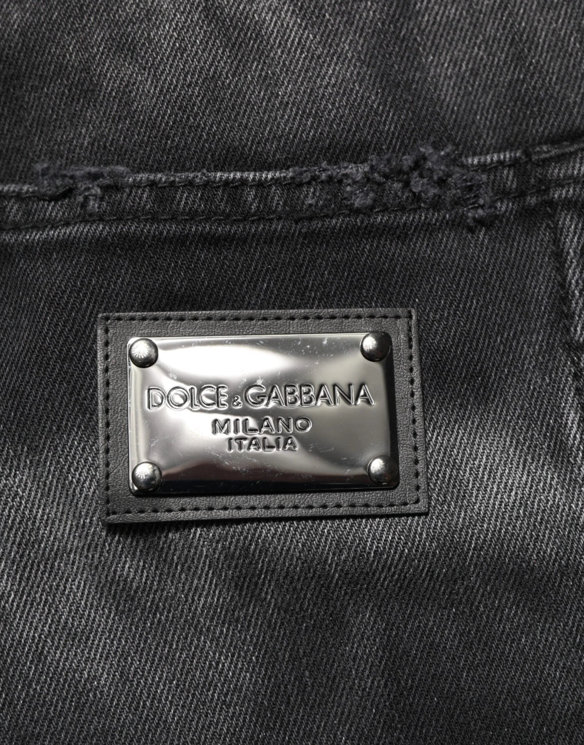 Dolce & Gabbana Black Marbled Effect Straight Men Denim Jeans - IT48 | M