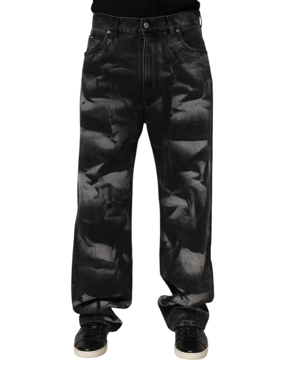 Dolce & Gabbana Black Marbled Effect Straight Men Denim Jeans - IT48 | M