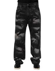 Dolce & Gabbana Black Marbled Effect Straight Men Denim Jeans - IT48 | M