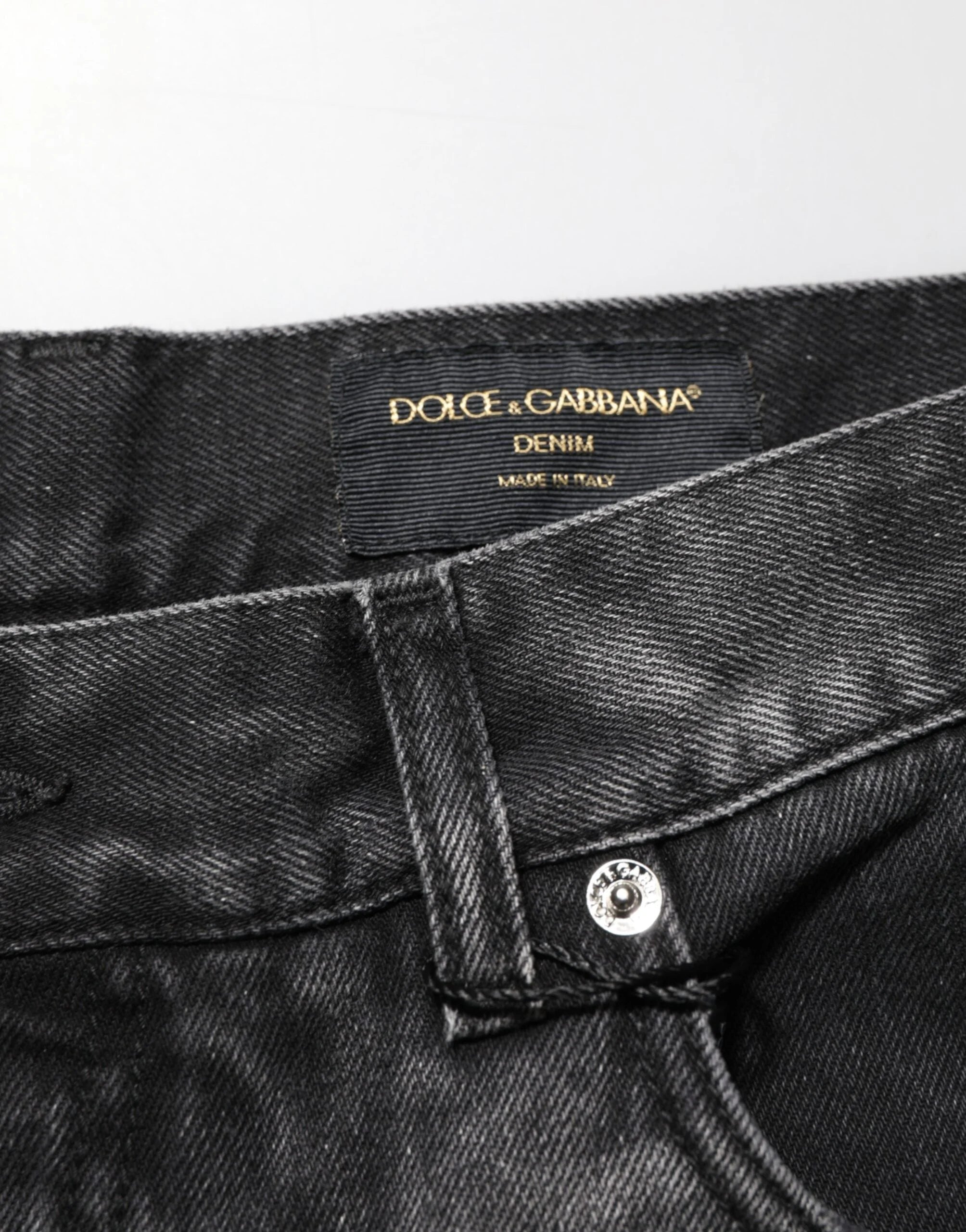 Dolce & Gabbana Black Marbled Effect Straight Men Denim Jeans - IT48 | M