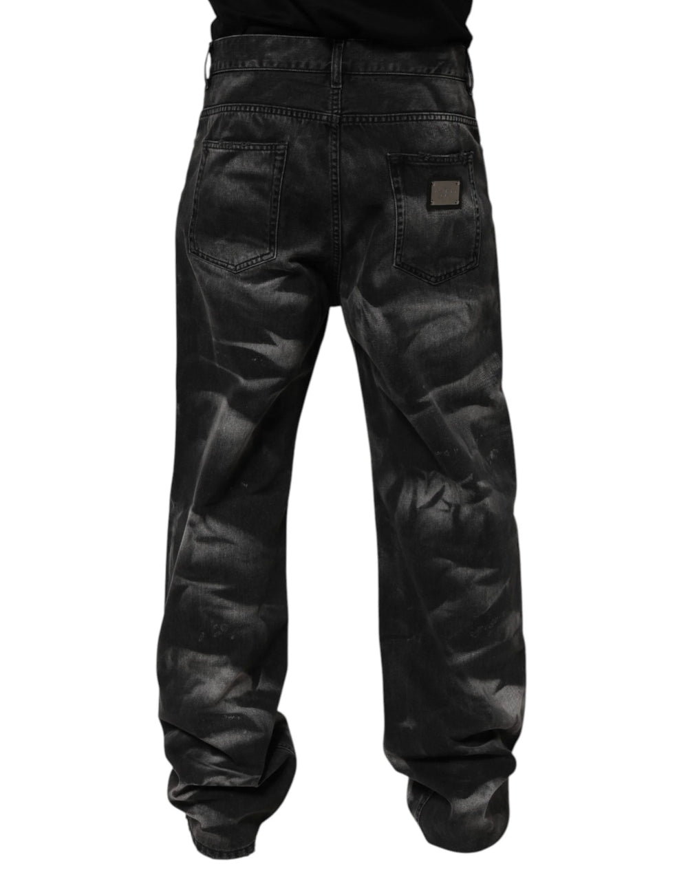 Dolce & Gabbana Black Marbled Effect Straight Men Denim Jeans - IT48 | M - Jeans