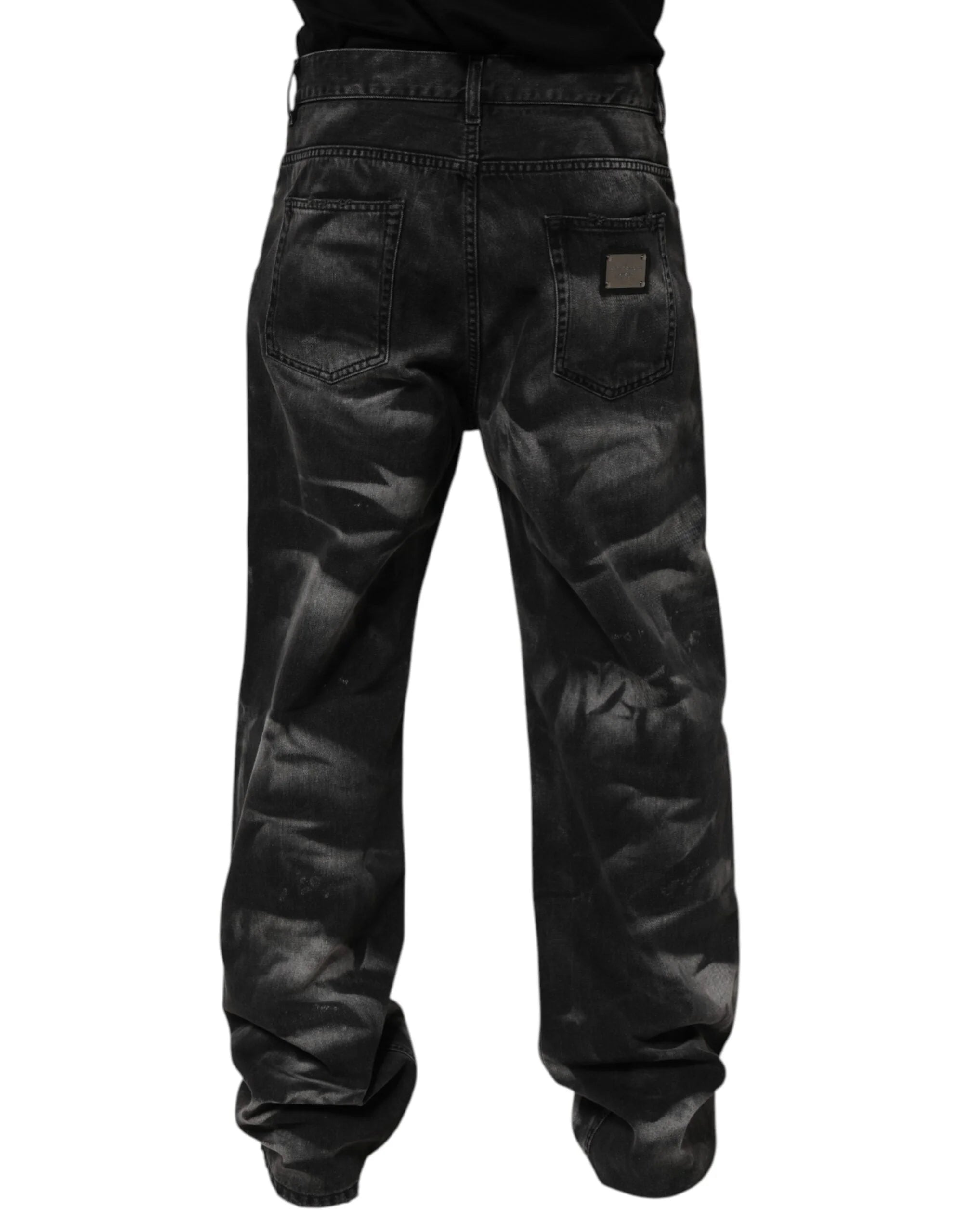 Dolce & Gabbana Black Marbled Effect Straight Men Denim Jeans - IT48 | M