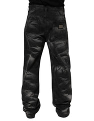 Dolce & Gabbana Black Marbled Effect Straight Men Denim Jeans - IT48 | M