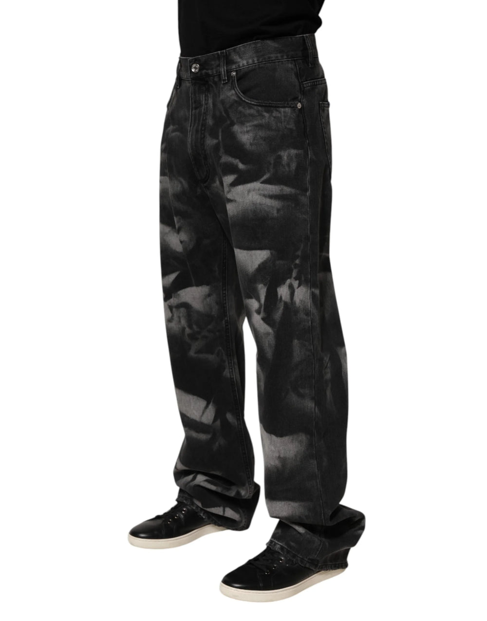 Dolce & Gabbana Black Marbled Effect Straight Men Denim Jeans - IT48 | M - Jeans