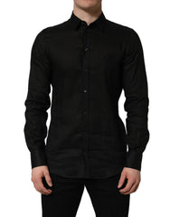 Dolce & Gabbana Black MARTINI Long Sleeves Linen Dess Shirt - IT39 | S