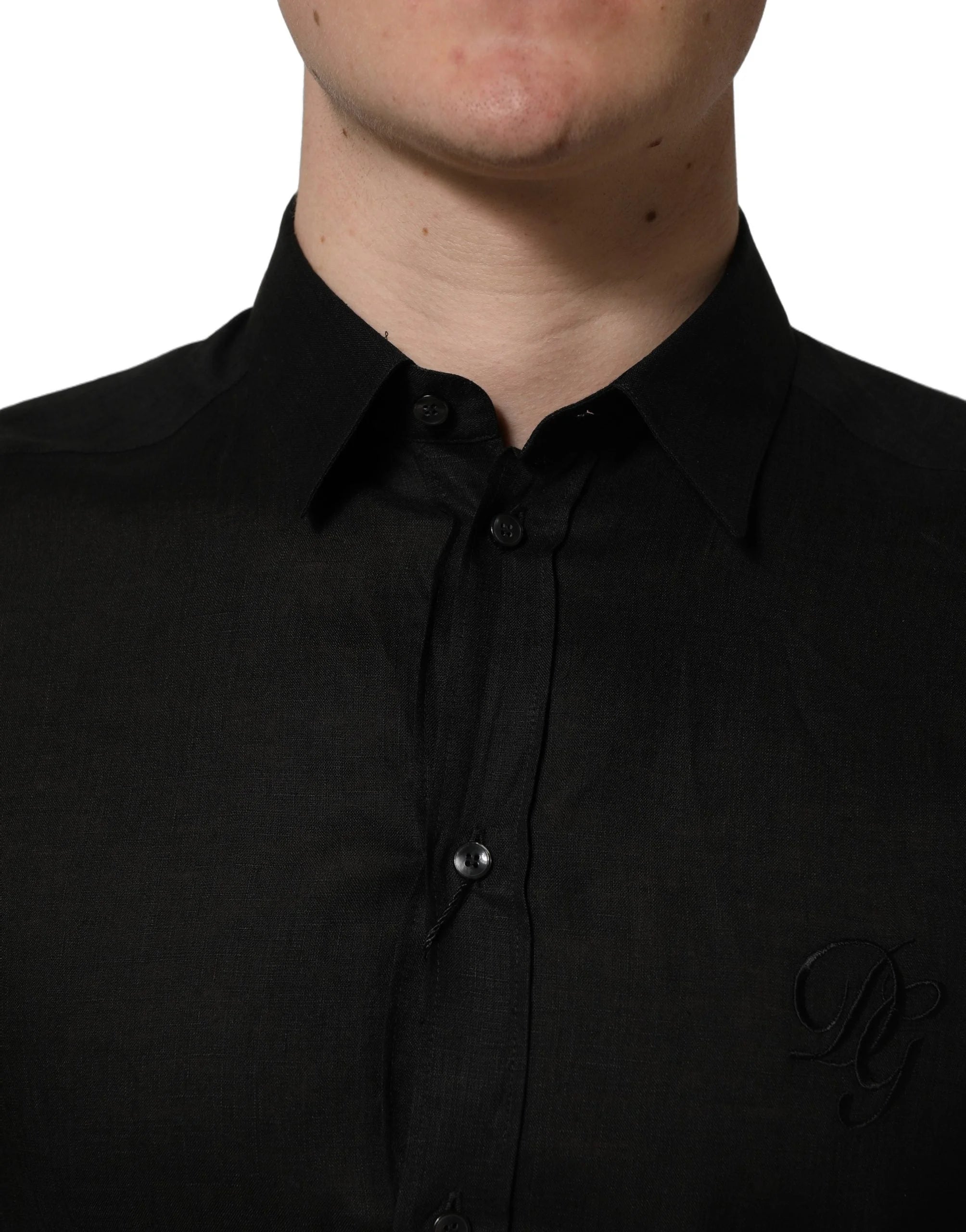 Dolce & Gabbana Black MARTINI Long Sleeves Linen Dess Shirt - IT39 | S