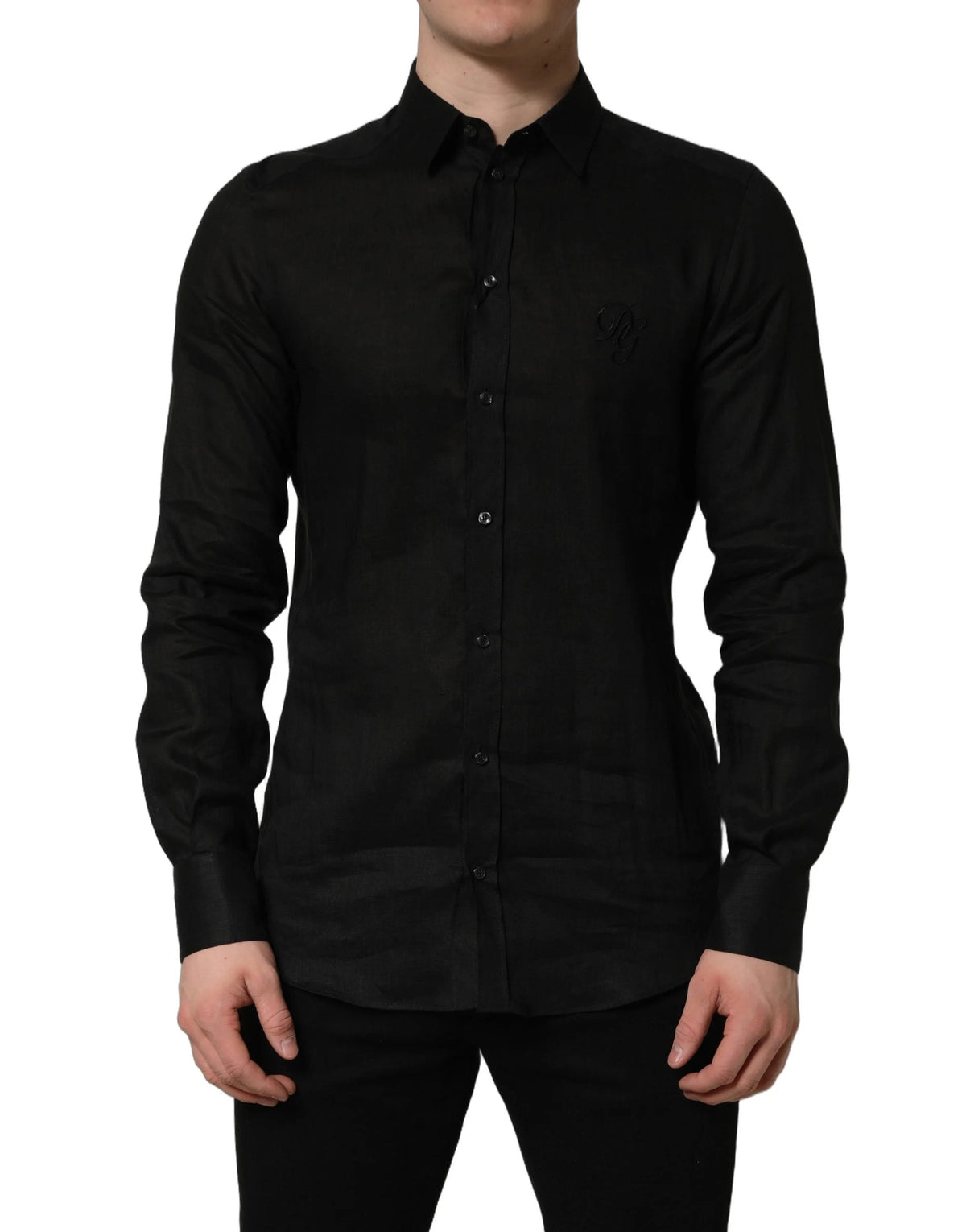 Dolce & Gabbana Black MARTINI Long Sleeves Linen Dess Shirt - IT39 | S