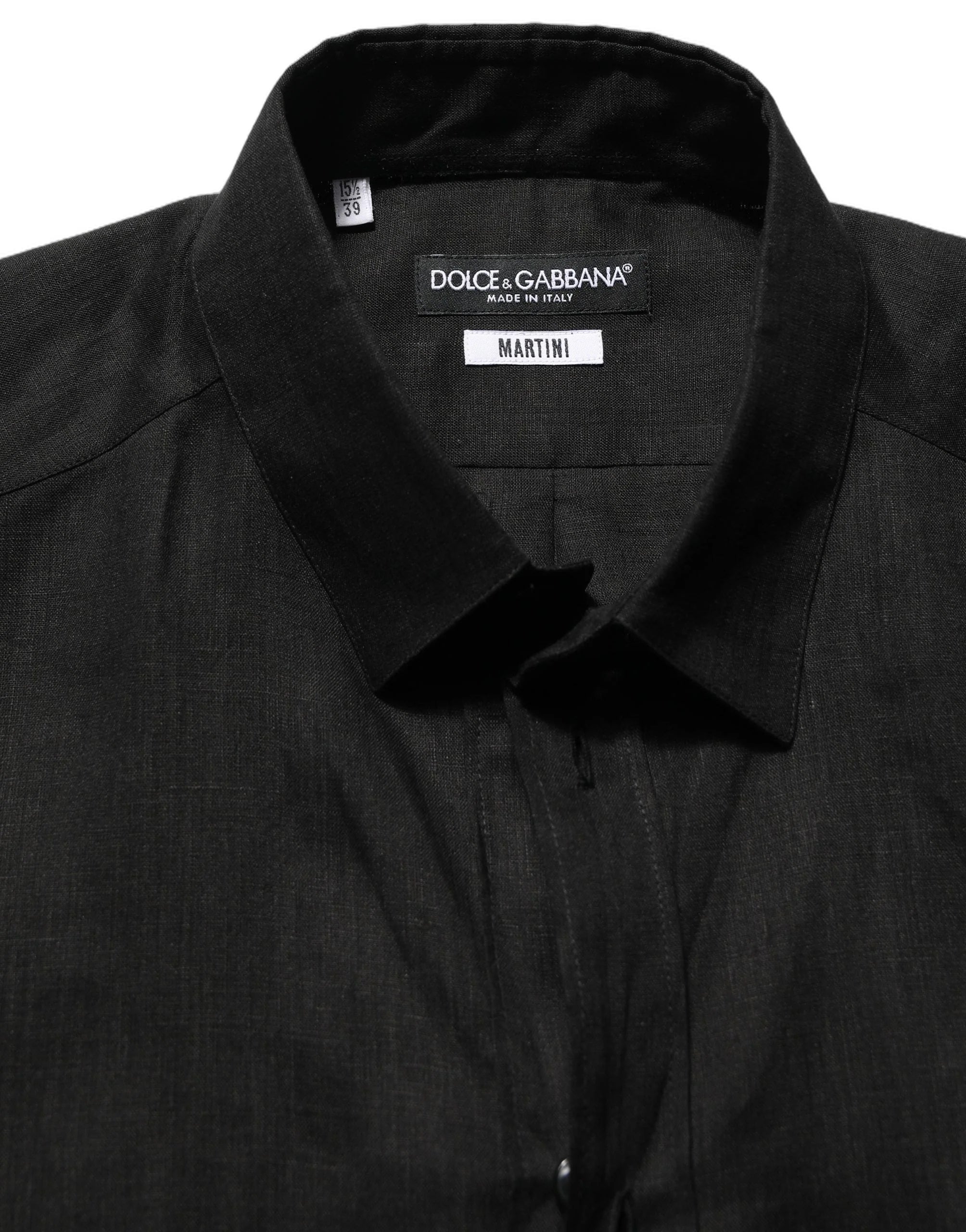 Dolce & Gabbana Black MARTINI Long Sleeves Linen Dess Shirt - IT39 | S