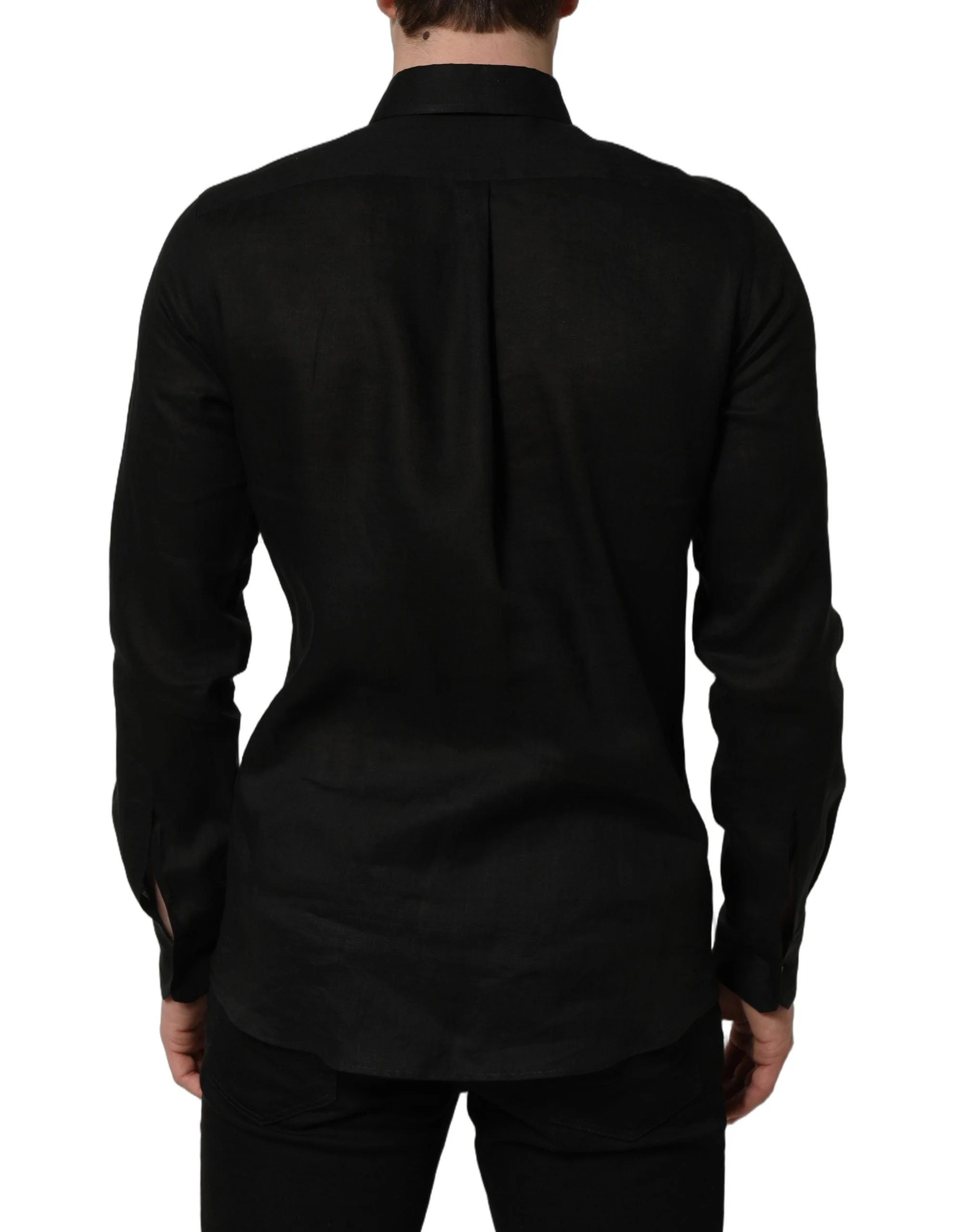 Dolce & Gabbana Black MARTINI Long Sleeves Linen Dess Shirt - IT39 | S
